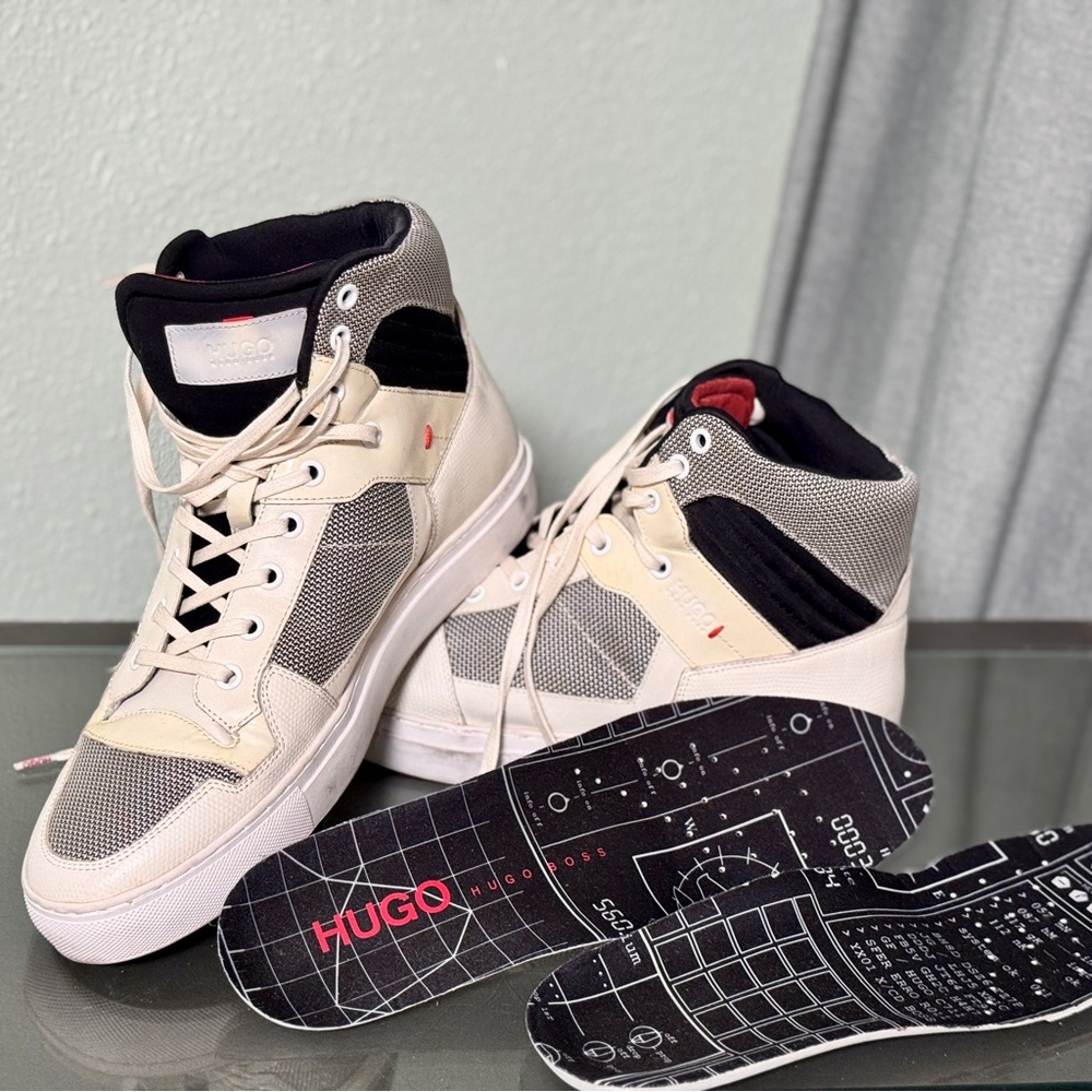 Hugo Boss Men's High-Top Sneakers - Black and White High TopTennis Shoes Size 10